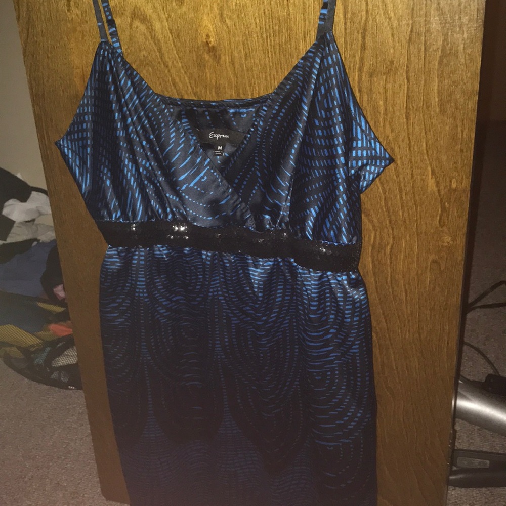Express black and blue tank top with sequins